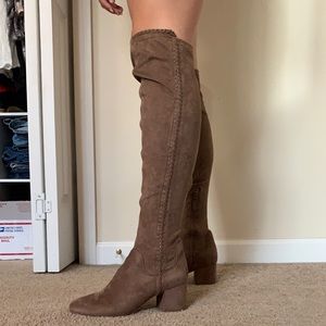 Sarto Kayda Suede Taupe Brown Over The Knee Boots